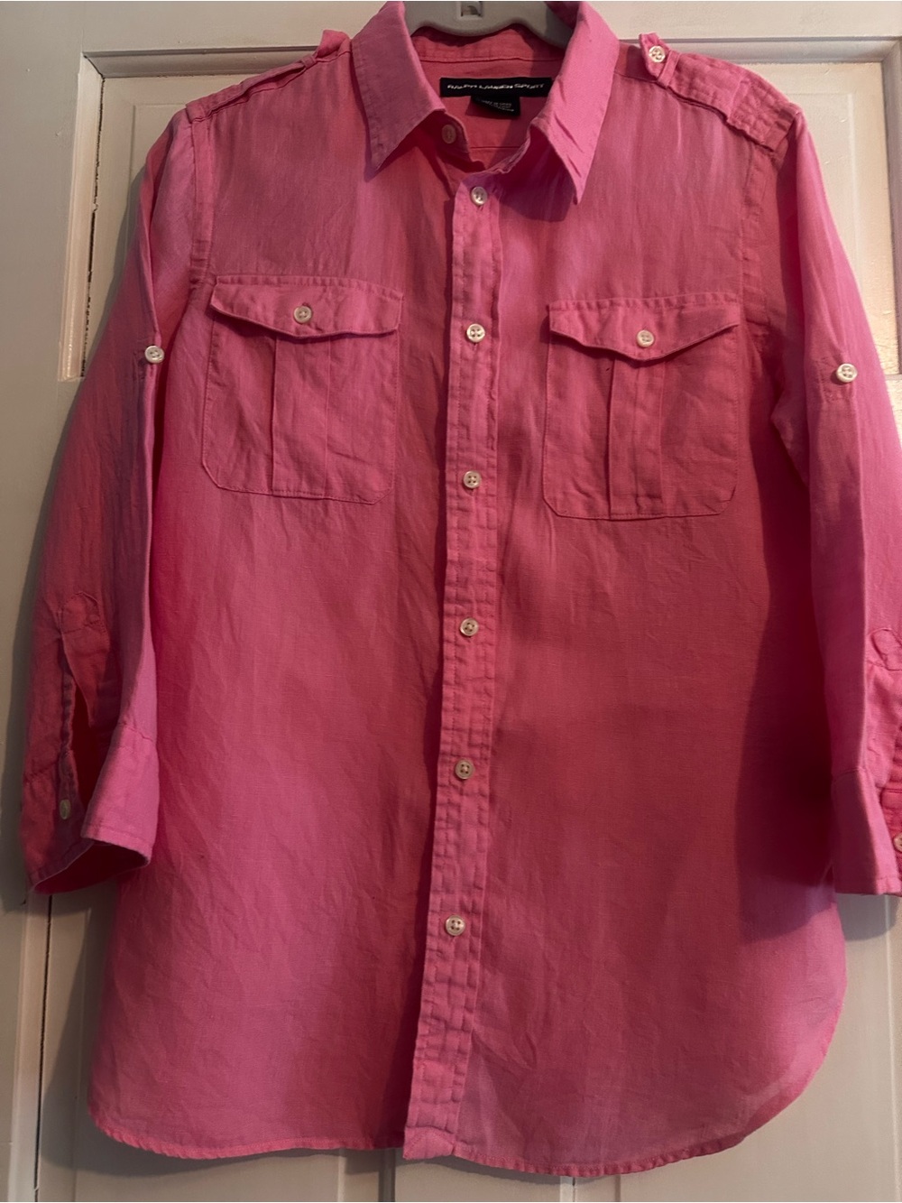 Ralph Lauren Pink Linen Button-Front Long Sleeve Shirt
